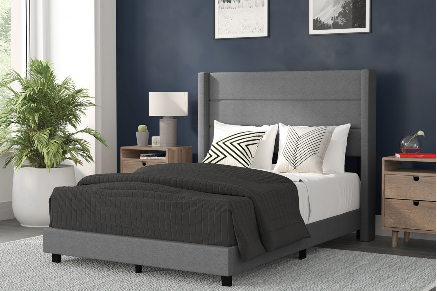 BLNK™ Hollis Upholstered Platform Bed with Wingback Headboard - Gray, Full Size