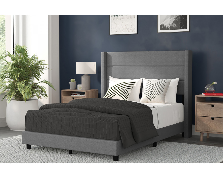 BLNK Hollis Upholstered Platform Bed with Wingback Headboard - Gray, Full Size