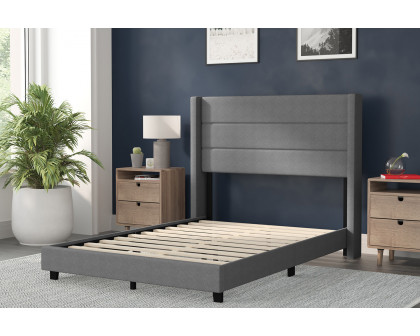 BLNK™ Hollis Upholstered Platform Bed with Wingback Headboard - Gray, Full Size