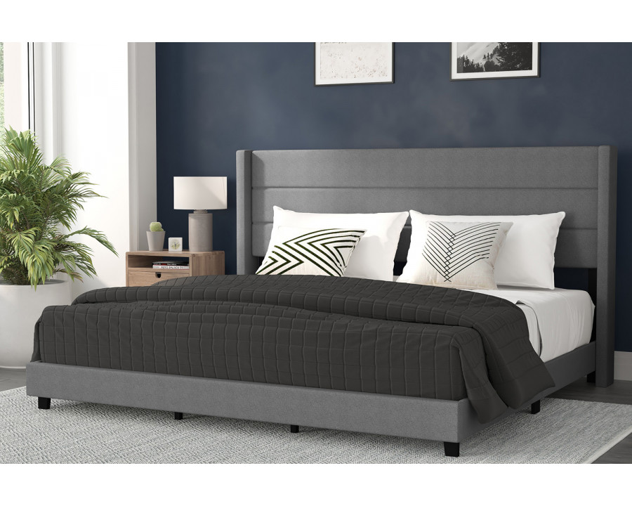 BLNK Hollis Upholstered Platform Bed with Wingback Headboard - Gray, King Size