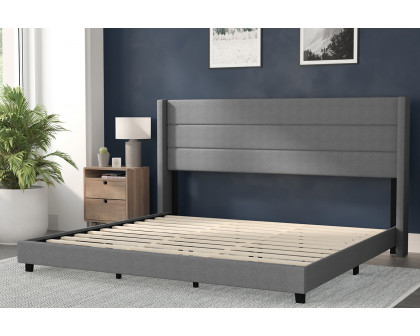 BLNK Hollis Upholstered Platform Bed with Wingback Headboard - Gray, King Size