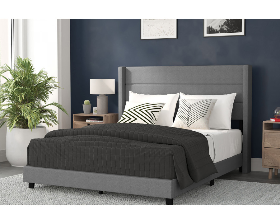 BLNK Hollis Upholstered Platform Bed with Wingback Headboard - Gray, Queen Size