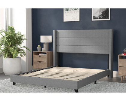 BLNK Hollis Upholstered Platform Bed with Wingback Headboard - Gray, Queen Size