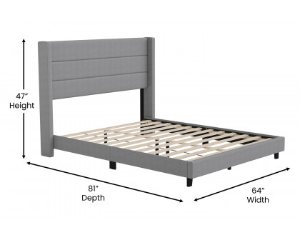 BLNK Hollis Upholstered Platform Bed with Wingback Headboard - Gray, Queen Size