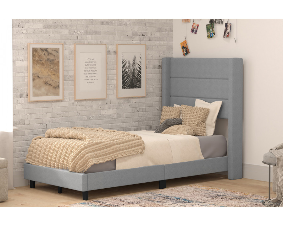 BLNK Hollis Upholstered Platform Bed with Wingback Headboard - Gray, Twin Size