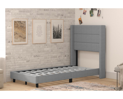 BLNK Hollis Upholstered Platform Bed with Wingback Headboard - Gray, Twin Size