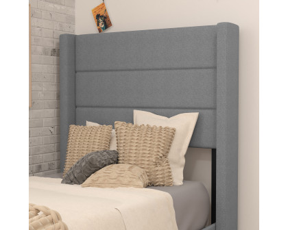 BLNK Hollis Upholstered Platform Bed with Wingback Headboard - Gray, Twin Size