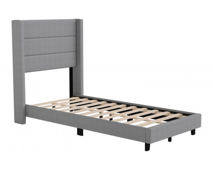 BLNK Hollis Upholstered Platform Bed with Wingback Headboard - Gray, Twin Size