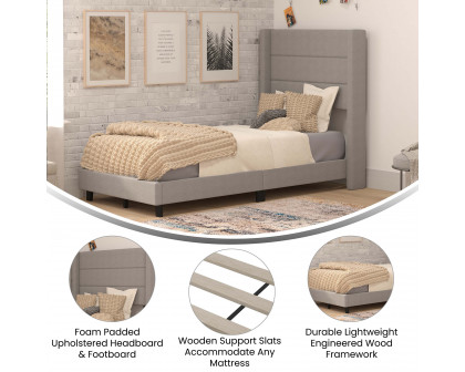 BLNK Hollis Upholstered Platform Bed with Wingback Headboard - Gray, Twin Size