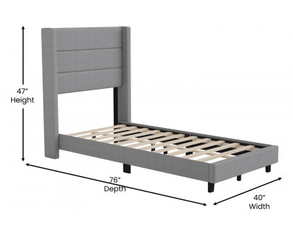 BLNK Hollis Upholstered Platform Bed with Wingback Headboard - Gray, Twin Size