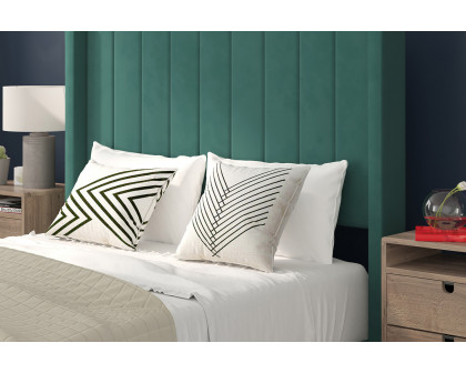 BLNK Bianca Upholstered Platform Bed with Vertical Stitched Wingback Headboard - Emerald, Full Size