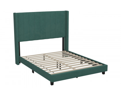 BLNK Bianca Upholstered Platform Bed with Vertical Stitched Wingback Headboard - Emerald, Full Size