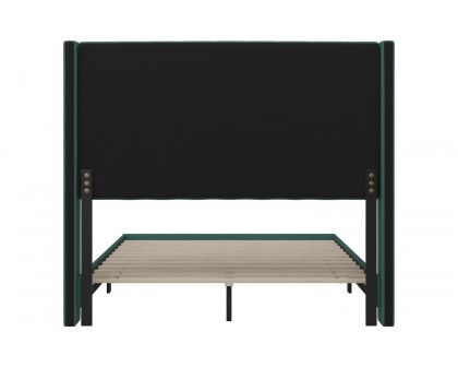 BLNK Bianca Upholstered Platform Bed with Vertical Stitched Wingback Headboard - Emerald, Full Size