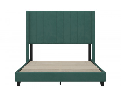 BLNK Bianca Upholstered Platform Bed with Vertical Stitched Wingback Headboard - Emerald, Full Size