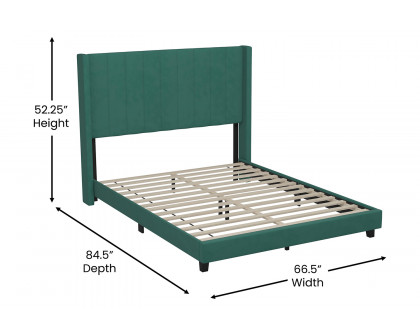 BLNK Bianca Upholstered Platform Bed with Vertical Stitched Wingback Headboard - Emerald, Full Size