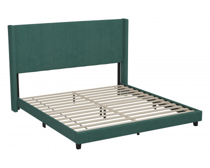 BLNK Bianca Upholstered Platform Bed with Vertical Stitched Wingback Headboard - Emerald, King Size