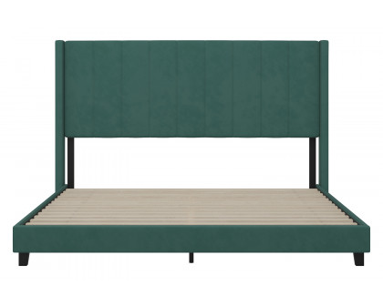 BLNK Bianca Upholstered Platform Bed with Vertical Stitched Wingback Headboard - Emerald, King Size