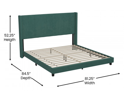 BLNK Bianca Upholstered Platform Bed with Vertical Stitched Wingback Headboard - Emerald, King Size