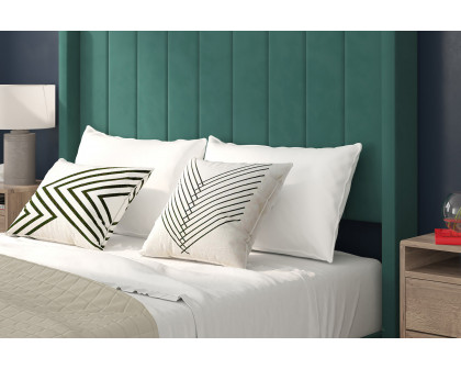 BLNK Bianca Upholstered Platform Bed with Vertical Stitched Wingback Headboard - Emerald, Queen Size