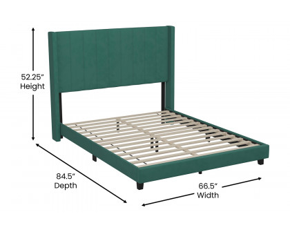 BLNK Bianca Upholstered Platform Bed with Vertical Stitched Wingback Headboard - Emerald, Queen Size