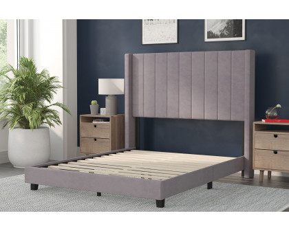 BLNK Bianca Upholstered Platform Bed with Vertical Stitched Wingback Headboard - Gray, Full Size