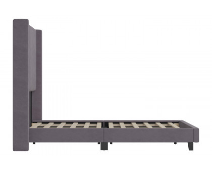 BLNK Bianca Upholstered Platform Bed with Vertical Stitched Wingback Headboard - Gray, Full Size