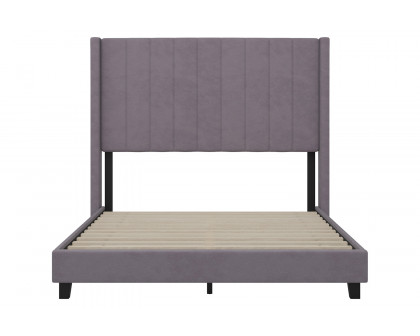 BLNK Bianca Upholstered Platform Bed with Vertical Stitched Wingback Headboard - Gray, Full Size