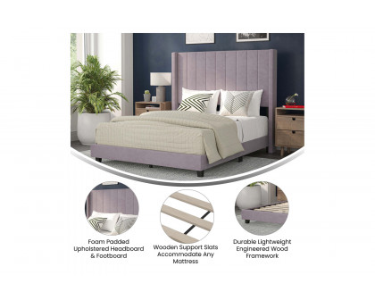 BLNK Bianca Upholstered Platform Bed with Vertical Stitched Wingback Headboard - Gray, Full Size