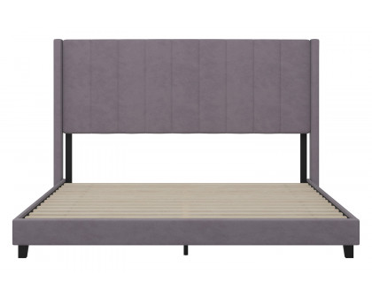 BLNK Bianca Upholstered Platform Bed with Vertical Stitched Wingback Headboard - Gray, King Size