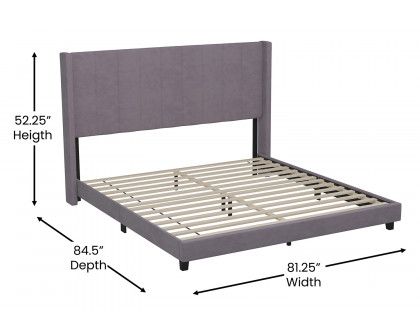 BLNK Bianca Upholstered Platform Bed with Vertical Stitched Wingback Headboard - Gray, King Size