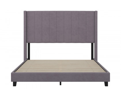 BLNK Bianca Upholstered Platform Bed with Vertical Stitched Wingback Headboard - Gray, Queen Size