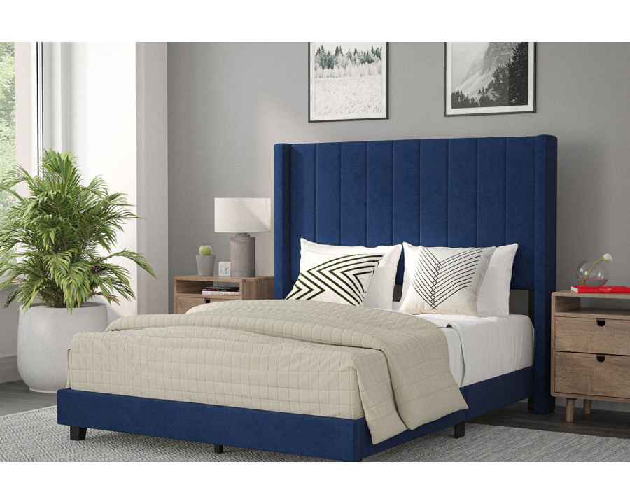 BLNK Bianca Upholstered Platform Bed with Vertical Stitched Wingback Headboard