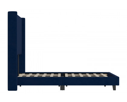 BLNK Bianca Upholstered Platform Bed with Vertical Stitched Wingback Headboard - Navy, Full Size