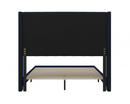 BLNK Bianca Upholstered Platform Bed with Vertical Stitched Wingback Headboard - Navy, Full Size