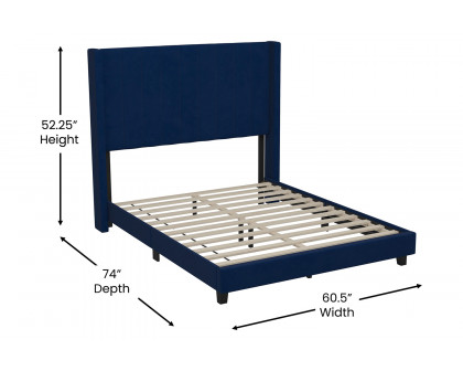 BLNK Bianca Upholstered Platform Bed with Vertical Stitched Wingback Headboard - Navy, Full Size