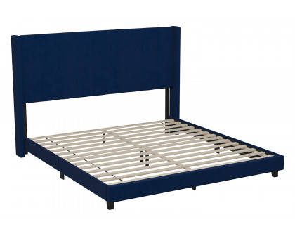 BLNK Bianca Upholstered Platform Bed with Vertical Stitched Wingback Headboard - Navy, King Size