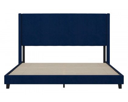 BLNK Bianca Upholstered Platform Bed with Vertical Stitched Wingback Headboard - Navy, King Size