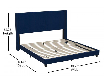 BLNK Bianca Upholstered Platform Bed with Vertical Stitched Wingback Headboard - Navy, King Size