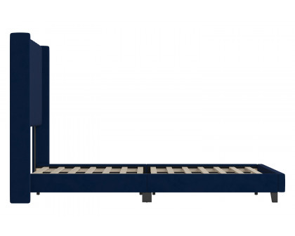 BLNK Bianca Upholstered Platform Bed with Vertical Stitched Wingback Headboard - Navy, Queen Size