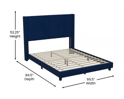 BLNK Bianca Upholstered Platform Bed with Vertical Stitched Wingback Headboard - Navy, Queen Size