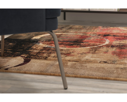 BLNK Caldor Collection Abstract Olefin Area Rug with Jute Backing - Warm Beige/Green/Red, 5'W x 7'L