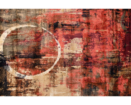 BLNK Caldor Collection Abstract Olefin Area Rug with Jute Backing - Warm Beige/Green/Red, 5'W x 7'L