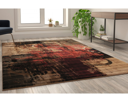 BLNK Caldor Collection Abstract Olefin Area Rug with Jute Backing - Warm Beige/Green/Red, 6'W x 9'L