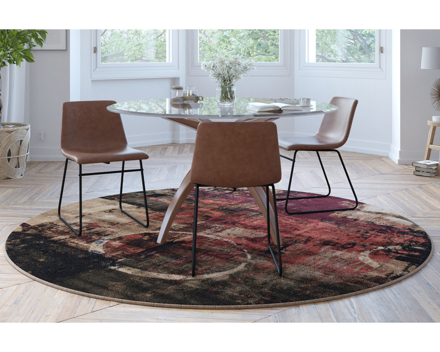 BLNK - Caldor Collection Abstract Round Olefin Area Rug with Jute Backing