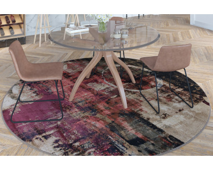 BLNK - Caldor Collection Abstract Round Olefin Area Rug with Jute Backing