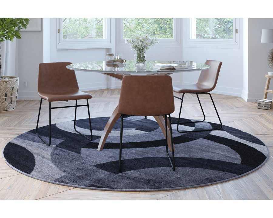 BLNK Harken Collection Geometric Round Olefin Area Rug with Jute Backing - Black/Gray, 5'W x 5'L