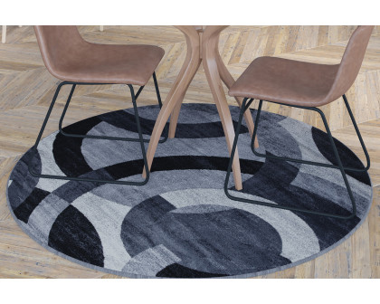 BLNK Harken Collection Geometric Round Olefin Area Rug with Jute Backing - Black/Gray, 5'W x 5'L