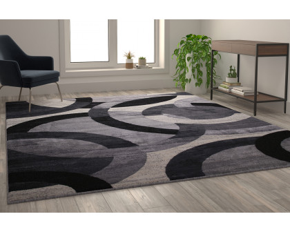 BLNK Harken Collection Geometric Olefin Area Rug with Jute Backing - Black/Gray, 8'W x 10'L