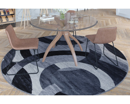 BLNK Harken Collection Geometric Round Olefin Area Rug with Jute Backing - Black/Gray, 8'W x 8'L