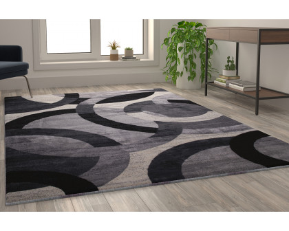 BLNK Harken Collection Geometric Olefin Area Rug with Jute Backing - Black/Gray, 6'W x 9'L